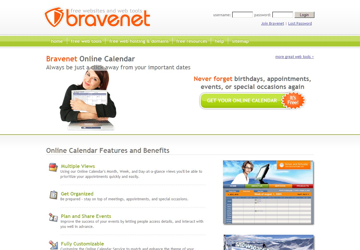 Bravenet Calendar – Online Calendar